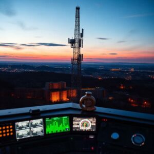 Barrandov pod Radiokomunikace – televizní vysílač za soumraku a režie studia