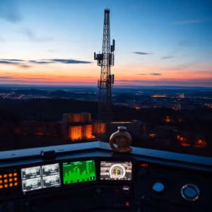 Barrandov pod Radiokomunikace – televizní vysílač za soumraku a režie studia