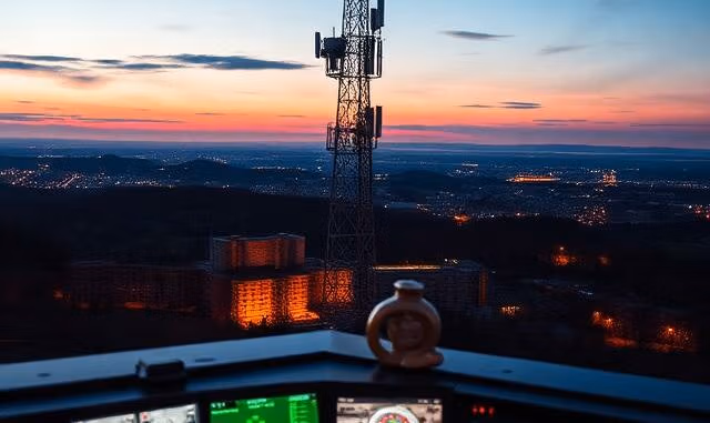 Barrandov pod Radiokomunikace – televizní vysílač za soumraku a režie studia