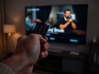 ovladač namířený na televizi s reklamou