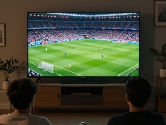 Fanoušci sledují fotbalový zápas v televizi