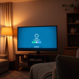 Starší chytrá televize v obývacím pokoji a set-top box pod ní