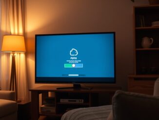 Starší chytrá televize v obývacím pokoji a set-top box pod ní