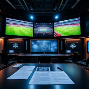 Sportovní televizní studio ilustrující kauzu TV Tipsport a vysílací rady