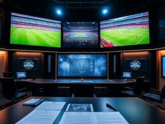 Sportovní televizní studio ilustrující kauzu TV Tipsport a vysílací rady