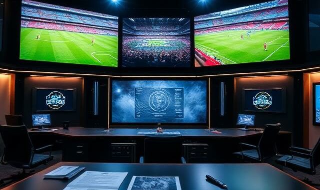 Sportovní televizní studio ilustrující kauzu TV Tipsport a vysílací rady