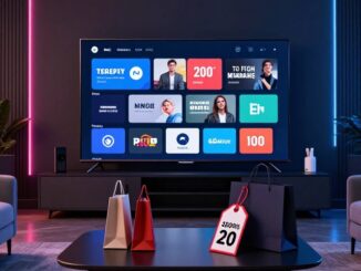 Chytrá televize a nákupní tašky se slevou v obývacím pokoji