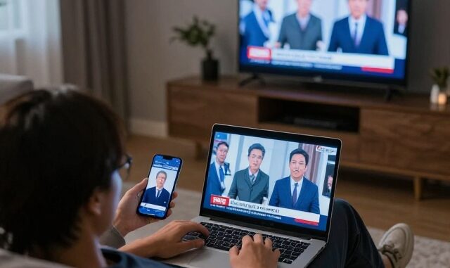 Sledování živého vysílání televize na notebooku a mobilu