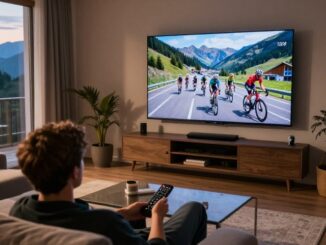 Divák sleduje cyklistický závod v televizi