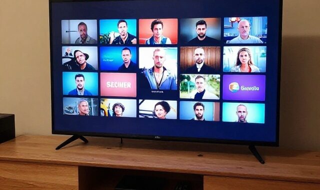 Starší chytrý televizor se set-top boxem v obývacím pokoji