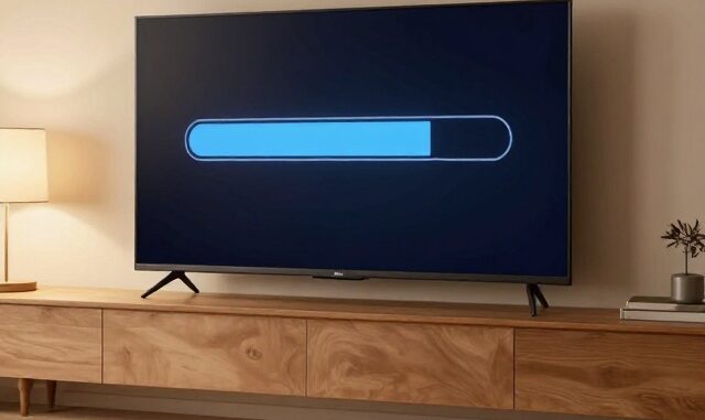 Televizor v obývacím pokoji během aktualizace softwaru