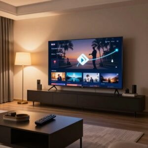 Televize v obývacím pokoji se zpětným přehráváním pořadů