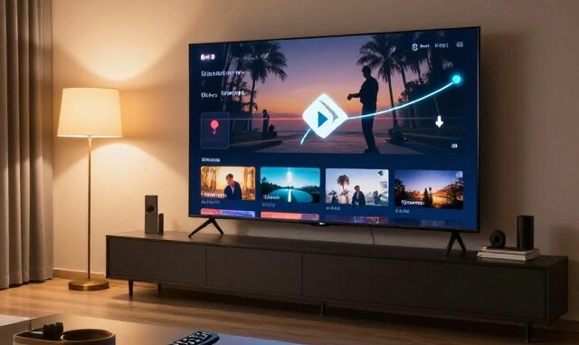 Televize v obývacím pokoji se zpětným přehráváním pořadů